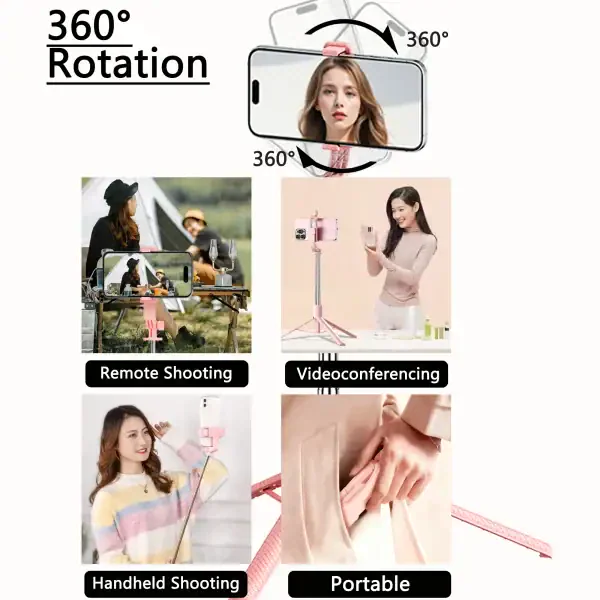 Extendable Selfie Stick Tripod with Fill Light & Bluetooth Remote - Image 2