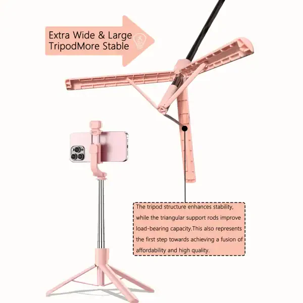 Extendable Selfie Stick Tripod with Fill Light & Bluetooth Remote - Image 5