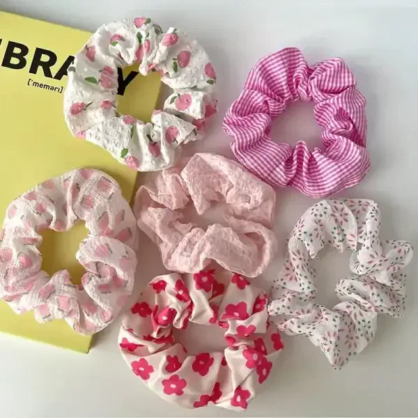 6pcs Pink Peach Blossom Scrunchie Set - Image 2