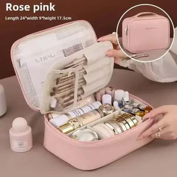 Double-Layer Pink Cosmetic Travel Organizer - Image 2