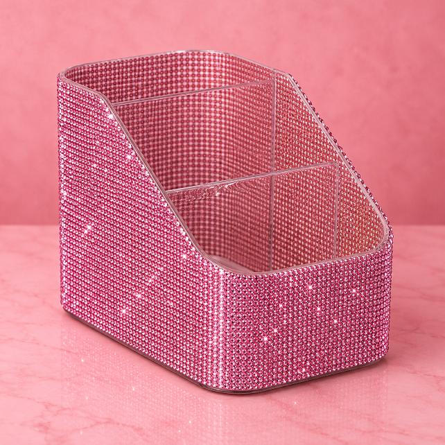 3-Grid Rhinestone Makeup Brush Storage Box