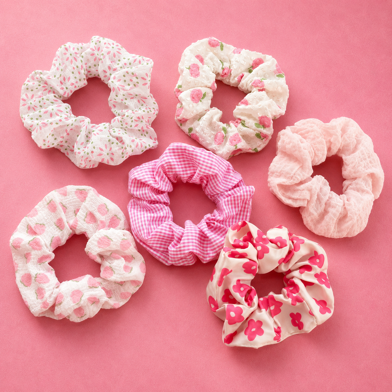 6pcs Pink Peach Blossom Scrunchie Set