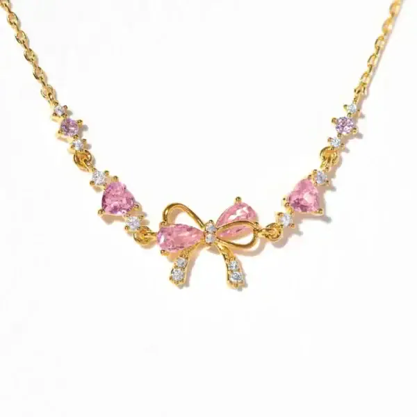 Pink Bow Heart Jewelry – Y2K Zircon Chain - Image 4