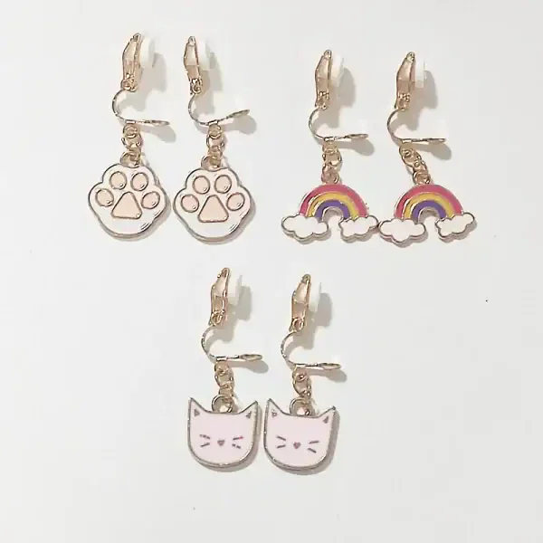 Cute Pink Charm Earrings Set – 3 Pair Cartoon Enamel Dangle Earrings for Girls - Image 2