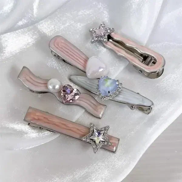 Cute Pink Hair Clip Set, Trendy Rhinestone & Bow Barrettes - Image 3