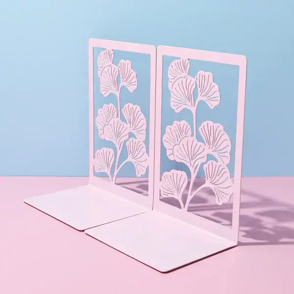 Elegant Pink Ginkgo Bookends, Minimalist Decorative Shelf Supports - Image 4