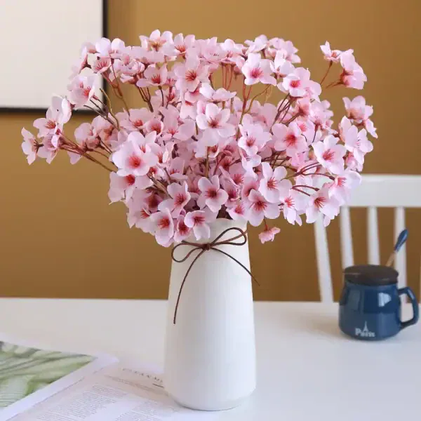 Elegant Cherry Blossom Stem, Soft Pink Faux Floral Decor - Image 2