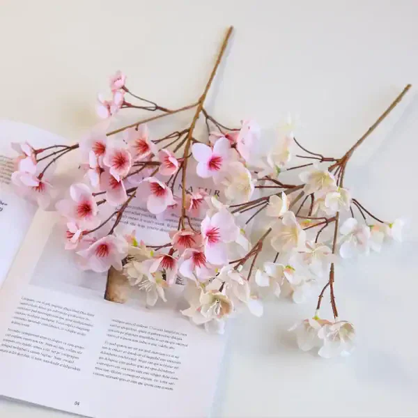 Elegant Cherry Blossom Stem, Soft Pink Faux Floral Decor - Image 3