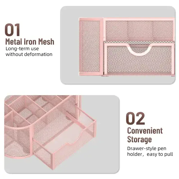 Space-Saving Pink Mesh Desk Organizer - Image 3