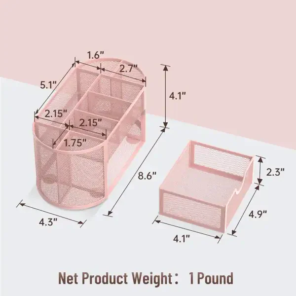 Space-Saving Pink Mesh Desk Organizer - Image 2