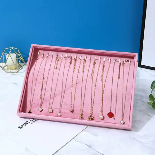 Elegant Pink Velvet Jewelry Organizer Tray - Image 5
