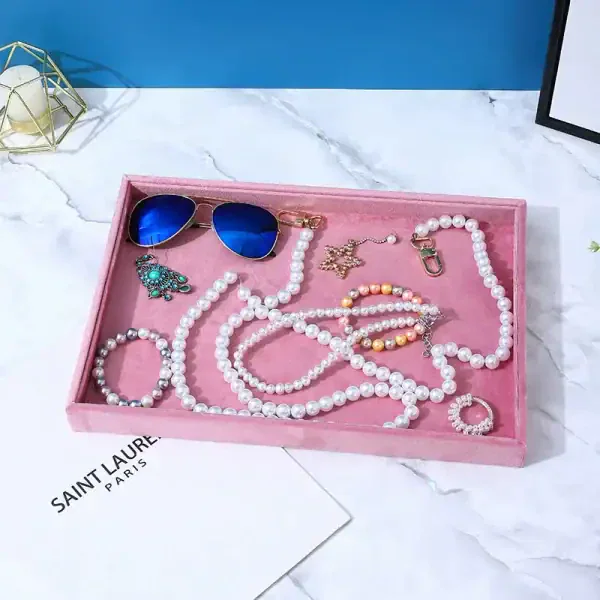 Elegant Pink Velvet Jewelry Organizer Tray - Image 3