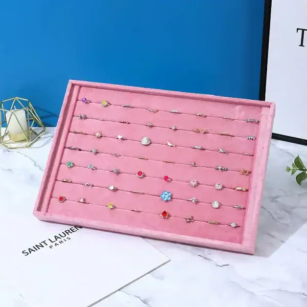 Elegant Pink Velvet Jewelry Organizer Tray - Image 4