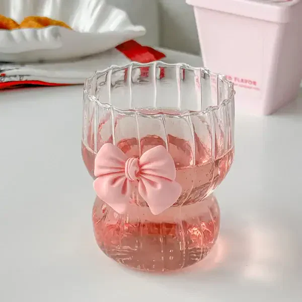 Cute Pink Bow Glass Cup - Image 2