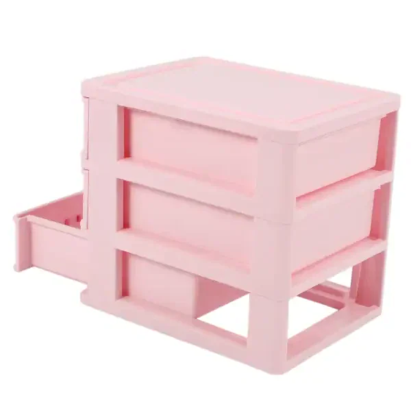Plastic Drawer Designed 3 Compartment Jewelry Storage Box Pink - Image 6