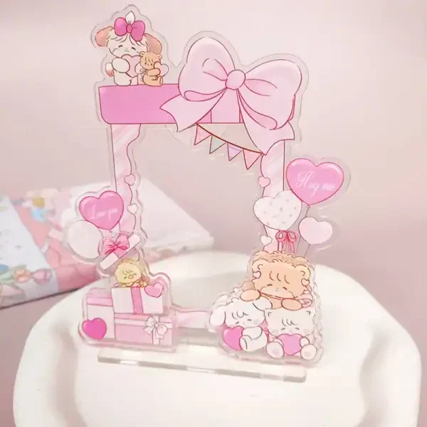 Kawaii Pink Photo Frame Display – Cute Acrylic Desktop Picture Holder - Image 3