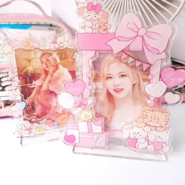 Kawaii Pink Photo Frame Display – Cute Acrylic Desktop Picture Holder - Image 2