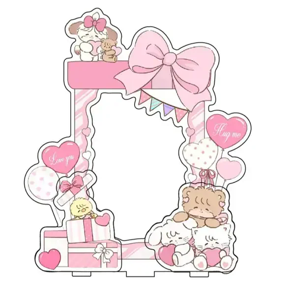Kawaii Pink Photo Frame Display – Cute Acrylic Desktop Picture Holder - Image 5