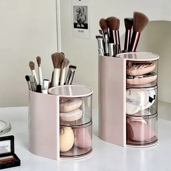 Rotating Makeup Organizer – Multi-Layer Cosmetic Storage with Drawer - Image 2