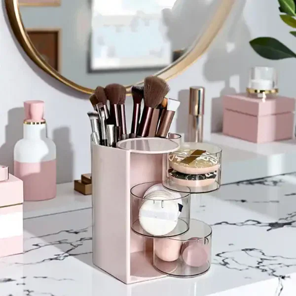 Rotating Makeup Organizer – Multi-Layer Cosmetic Storage with Drawer - Image 3