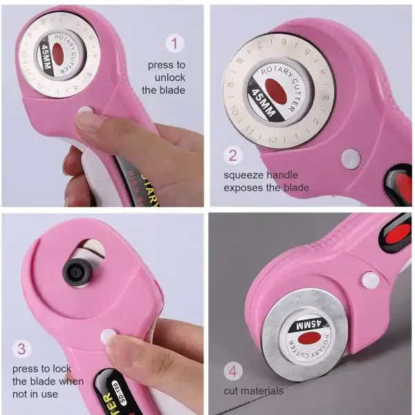 45mm Rotary Cutter with 5pcs Replacement Blades & Sewing Clips - Image 4