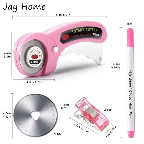 45mm Rotary Cutter with 5pcs Replacement Blades & Sewing Clips - Image 2