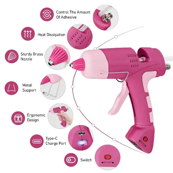 Pink Portable Cordless Glue Gun Set - Image 2