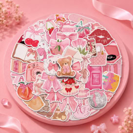 50pcs Pink Aesthetic Sticker Pack – Cute Kawaii Scrapbook, Laptop & Journal Stickers