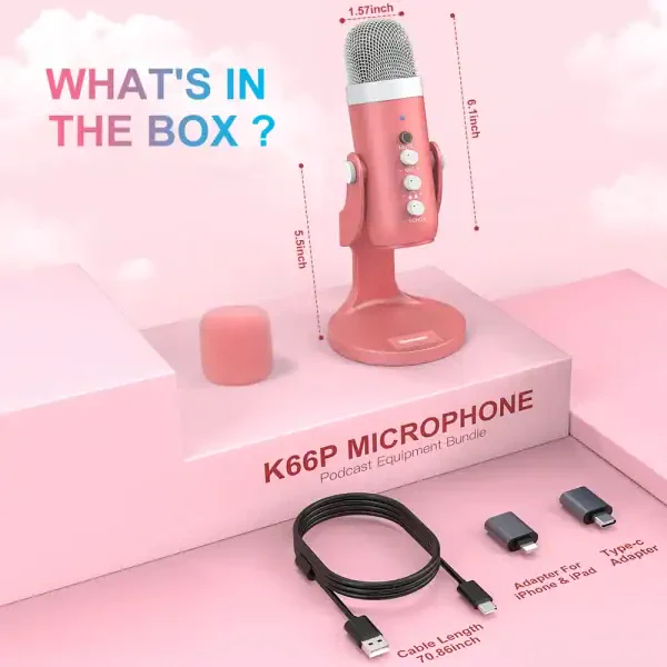 Pink USB Condenser Microphone – Studio Recording & Streaming Desktop Mic - Image 6