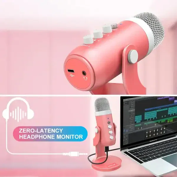 Pink USB Condenser Microphone – Studio Recording & Streaming Desktop Mic - Image 4