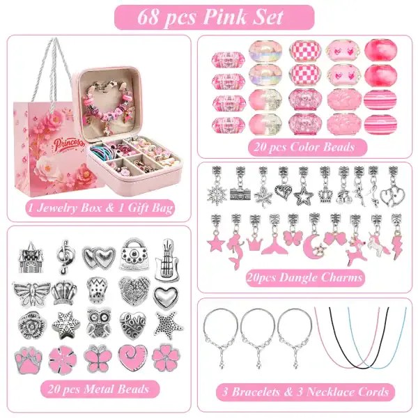 68pcs Pink Beads Jewelry Making set - Image 2
