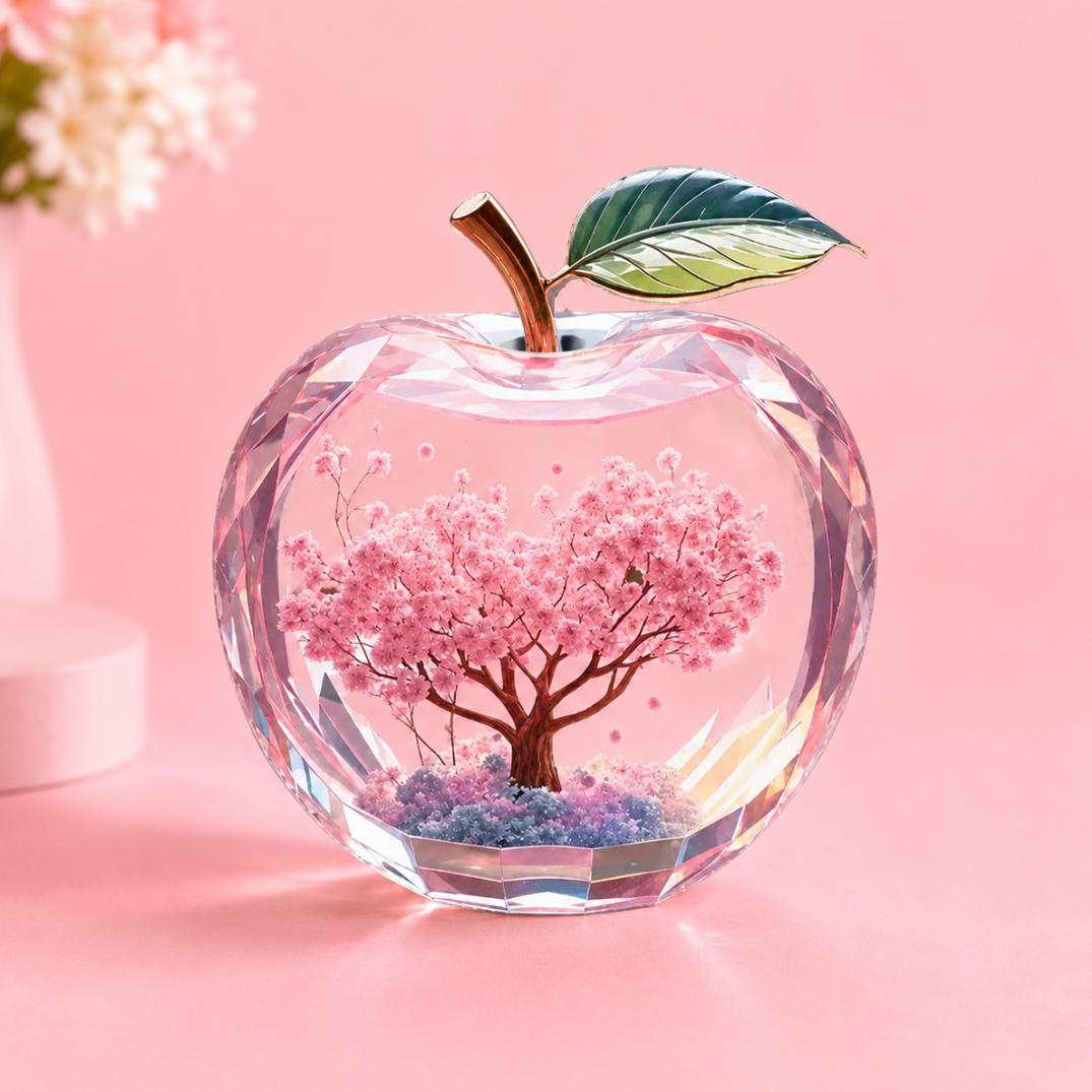 Cherry Blossom Apple Decor – Aesthetic Pink Desktop Ornament