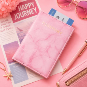 Chic Pink Marble Passport Cover, Slim Travel Document Holder