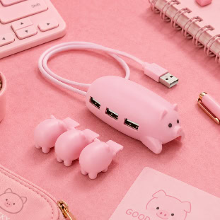Cute Pig USB Hub Splitter – 3-Port USB 2.0 Multi Port Adapter for Laptop & PC