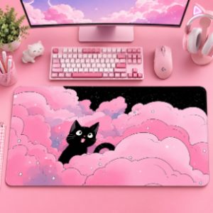 Cute Pink Cat Cloud Desk Mat