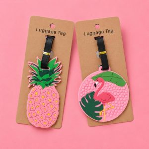 Cute Tropical Luggage Tag, Pink Flamingo & Pineapple Travel Tags