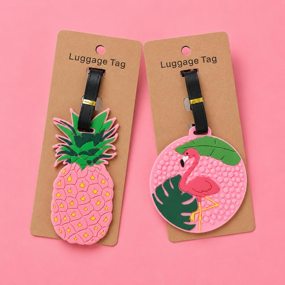 Cute Tropical Luggage Tag, Pink Flamingo & Pineapple Travel Tags