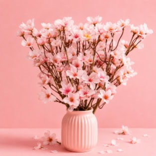 Elegant Cherry Blossom Stem, Soft Pink Faux Floral Decor