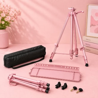 Pink Adjustable Metal Art Easel Stand – Portable Tripod Painting & Display Easel