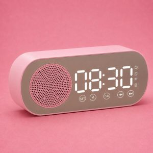 Pink Bluetooth Speaker Alarm Clock – Mini Wireless Speaker with LED Display & Smart Functions