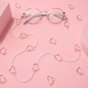 Pink Heart Glasses Chain – Crystal Beaded Eyewear Lanyard Necklace for Sunglasses