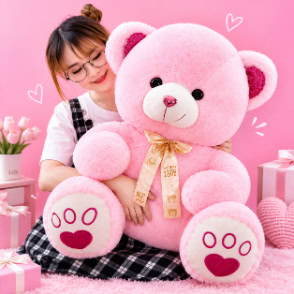Pink Teddy Bear Plush – Soft Stuffed Animal Toy Gift for Kids & Room Decor