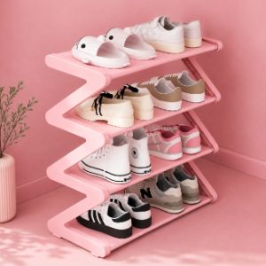 Space-Saving Pink Z-Shaped Shoe Rack