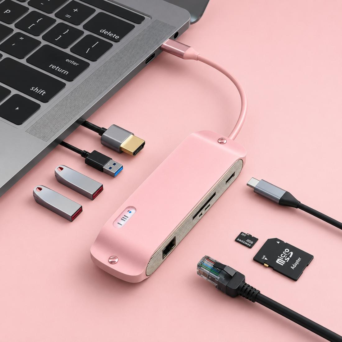 USB C HUB Adapter 8-in-1 With 4K 30HZ Type C to HDMI Compatible